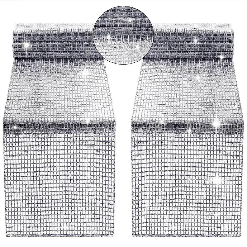 DISCO Retro Metallic Tile Sequin Table Runner Decor 2 pc Bundle NWT